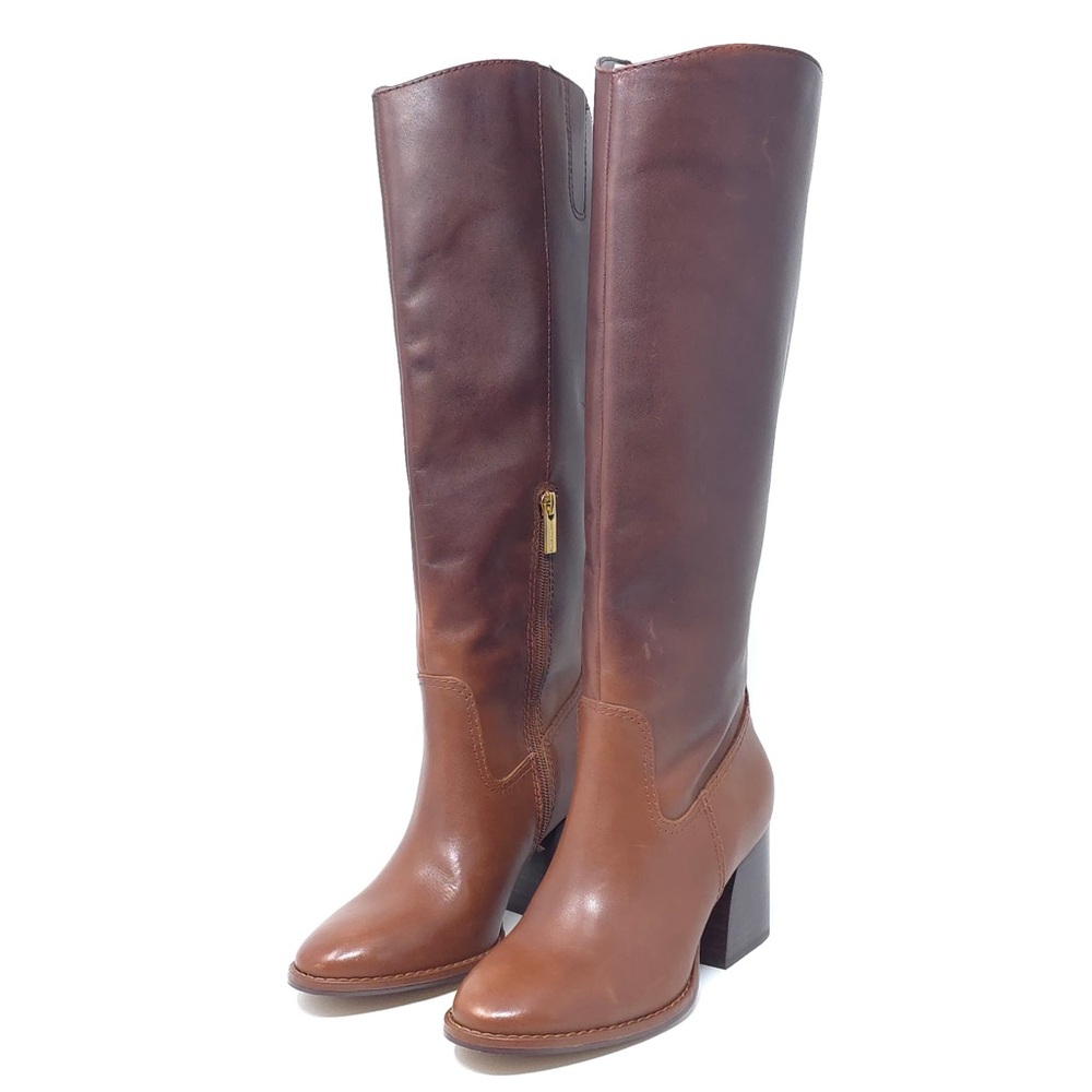 Vince Camuto Boots Leila Brown Leather Block Heel Knee High Size 6M - Picture 2 of 12